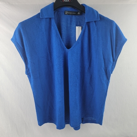 NWT New York & Company short sleeve slum knit collared top Size Medium - Picture 4 of 6